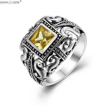 

Vintage Jewelry Yellow Quartz Stone 925 Sterling Silver Ring for Women Weekend Party Lover Accessories Gift R1401