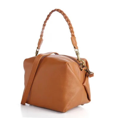 

women box shape genuine leather one shoulder bag lady luxury brown grey blue cuboid tote small cow leather messenger bag