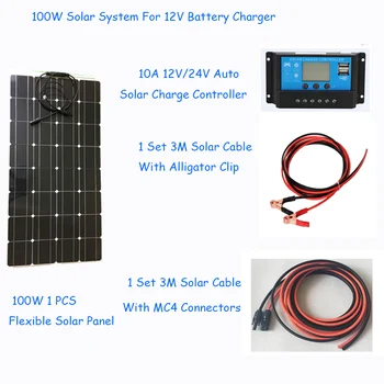 

100w solar system photovoltaic kit system power station for 12V solar panel batteries charger whole solar kit set with cable