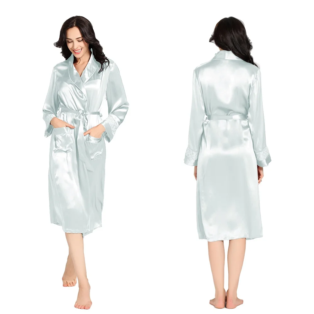 LilySilk халат кимоно пеньюар женский домашняя одежда для женщин шелковый китайский шелк тонко разработаны длинные 22 momme - Цвет: Light Sky Blue