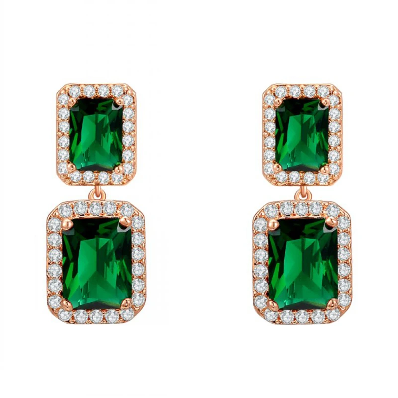 

Garilina Green zircon Rose Gold Stud Earrings Wedding Anniversary Engagement Gifts fashion jewelry for women E2277