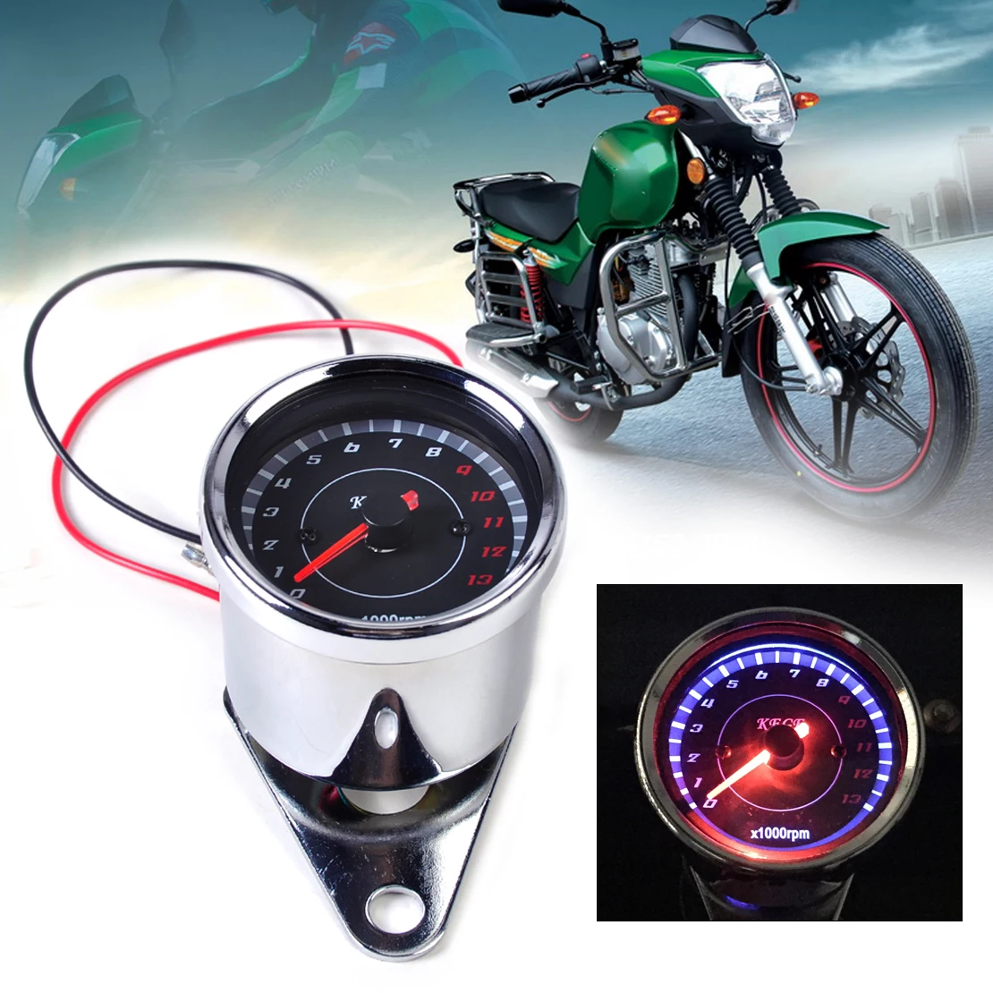 CITALL 60mm LED 13000 RPM Motorcycle Tachometer Scooter Analog Tacho