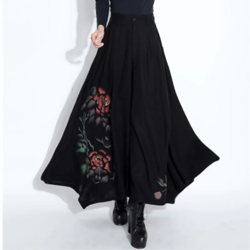 

2017 Spring And Summer National Trend Linen Female Wide Leg Pants Culottes Pants Casual Boot Cut Trousers