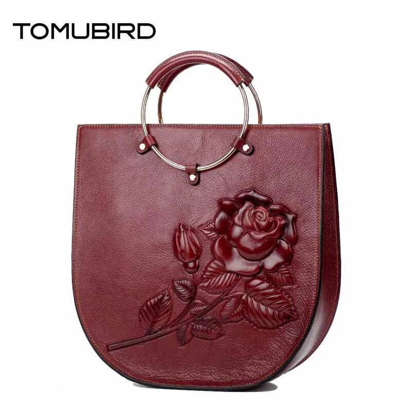 

TOMUBIRD 2017 new superior leather Rose embossed designer famous brand women bag genuine leather tote handbags shoulder bag