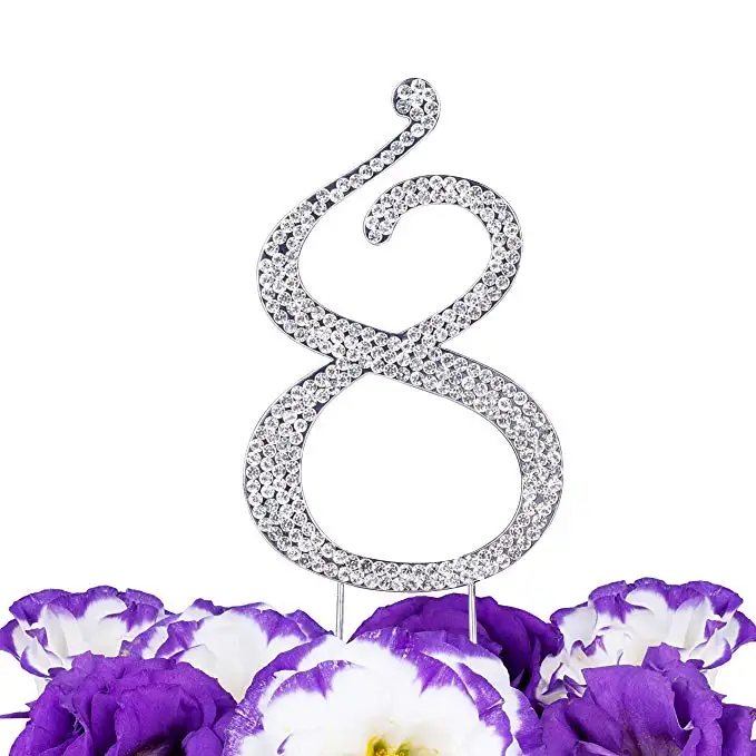 LOVENJOY with Gift Box Number 1 1st Sparkly Crystal Rhinestone Happy Wedding Anniversary Birthday Baby Shower Cake Toppers Silver (1 (7)