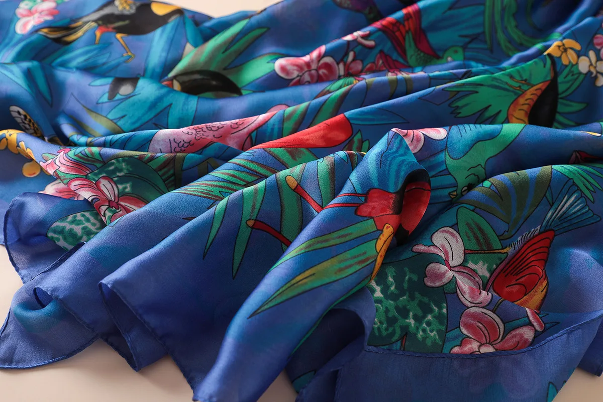 Роскошный бренд, чистый Шелковый шарф для женщин, летний дизайнерский платок для птиц, Женская длинная бандана, новинка 180*90 см