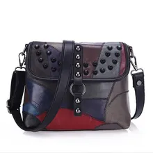 2017 neue Patchwork Frauen Echter Lederner Beutel Niet Messenger Bags Crossbody Mode Designer-handtaschen Umhängetasche BAGM6180