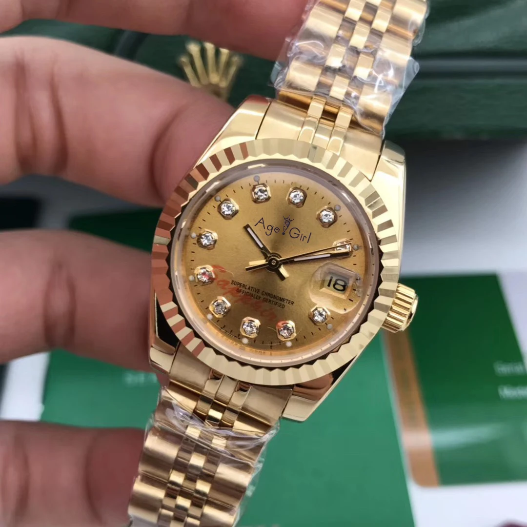 

Luxury Brand New Stainless Steel Sapphire Watch Women Lady Automatic Mechanical Diamond Silver Gold Black White Datejust 26mm