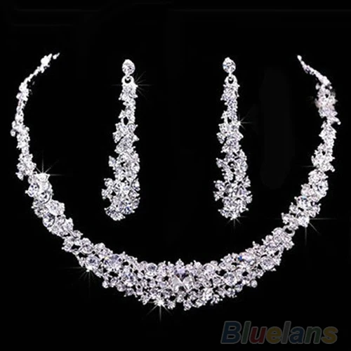 

Sumptuous Bridal Wedding Prom Jewelry Crystal Rhinestone Diamante Necklace & Earring Set