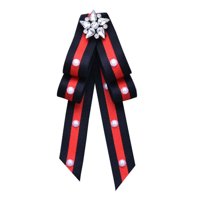 

Ribbon Pearl Bow Brooches For Women Fashion Multi Layers Crystal Bowknot Broche Joker Collar Jewelry Assembly Corsage