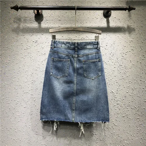 Summer New Irregular Denim Skirt Female Hole Tassel Women Skirt High Waist A Word Package Hip Blue Jean Skirt Female