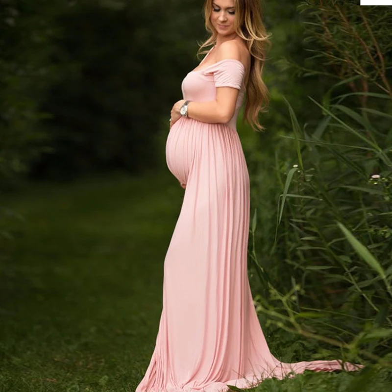 

Maternity Dress For Photo Shooting Boat Neck White Dress Maternty Photography Props Short Sleeve Stretch Cotton Pregnant Dress