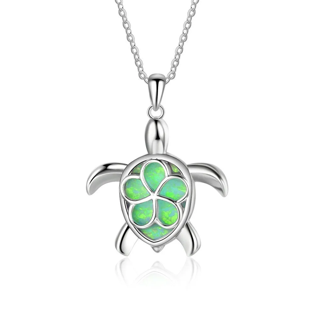 Уникальная черепаха, Пляжная бижутерия, милые Гавайские плюмерии, цветы, океанские животные, морская черепаха, черепаха, Красивая подвеска на ожерелье, женские подарки - Окраска металла: green