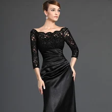 Vintage Schwarze Spitze Meerjungfrau Abendkleider 2016 Elegante Scoop Neck Zipper Zurück Drei Viertel Ärmeln Lange Formale Kleid