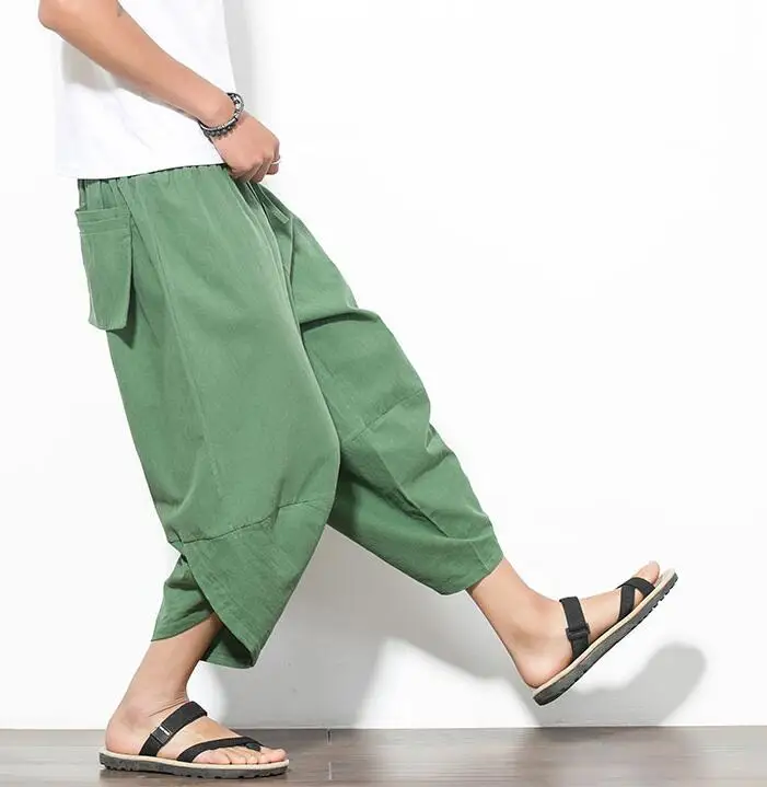 MFERLIER летние мужские повседневные брюки из льна китайский стиль личности Hipster винтажные ботильоны-длина шаровары редис свободные штаны