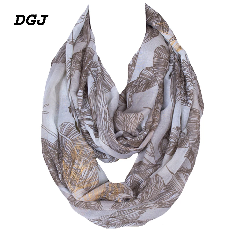 

2019 Fashion Loop Small Sheer Green Leaf Flowers Print Ring Polyester Women Infinity Scarf Echarpe Foulard Femme 180*43 cm