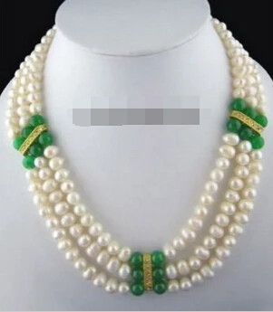 

Women Gift word Love 3 Rows Genuine White Pearl Green 925 $ CZ Crystal Natural stone gems Necklace women wedding Noble style