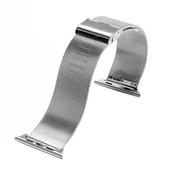 

38/42mm Replacement Black/Silver Cool Mesh Milanese Stainless Steel Safety Hook Buckle Watch Band Strap for Apple Watch iWatch