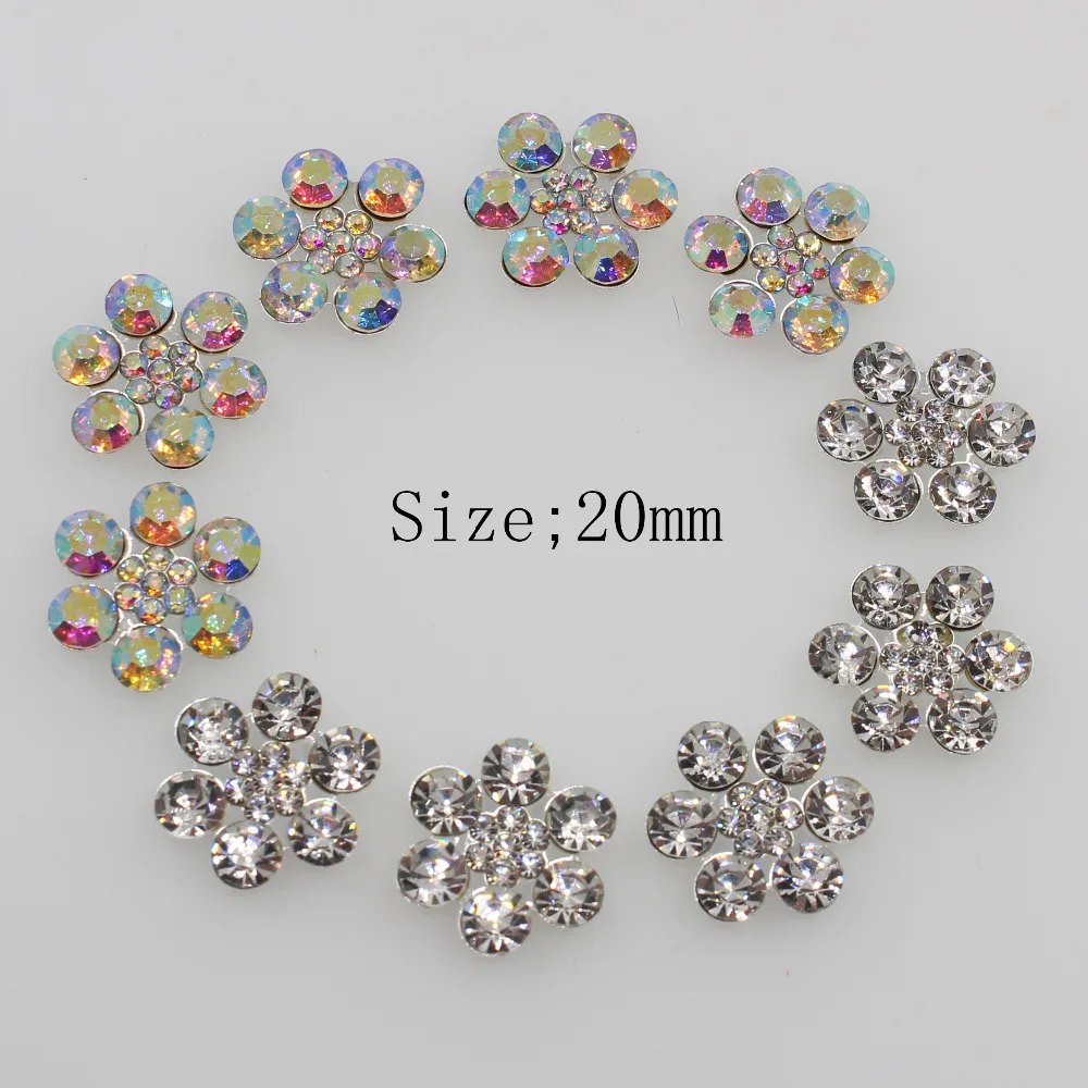 

New 10pcs 20mm round silver metal Buttons Diamante rhinestone button DIY for Wedding Decoratio flat back Clothing buttons