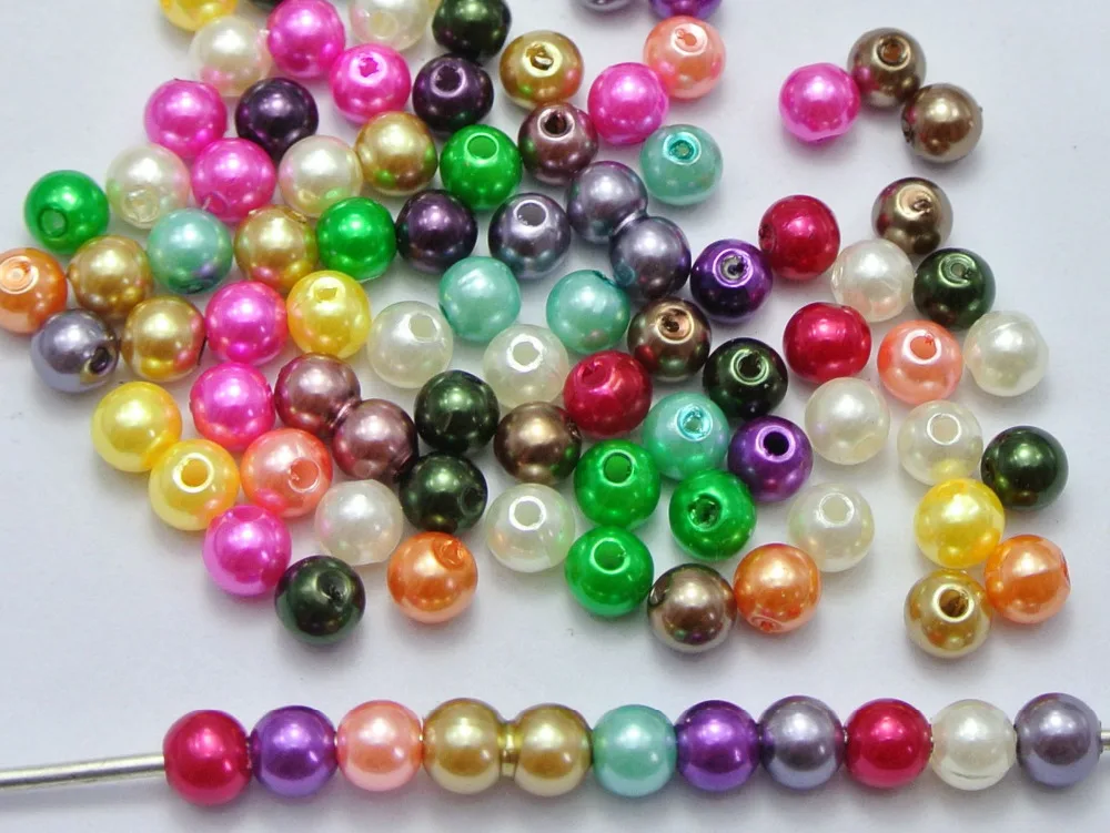 500 Pcs Mixed Colour Plastic Faux Pearl Round Beads 6mm Imitation Pearl