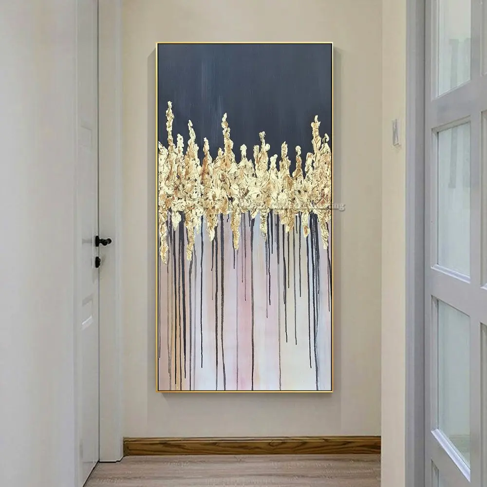 Original Abstract Gold Tree Forest Leaf Acrylic Painting on Canvas Cuadros Decoration Texture Wall Art Pictures for Living Room
