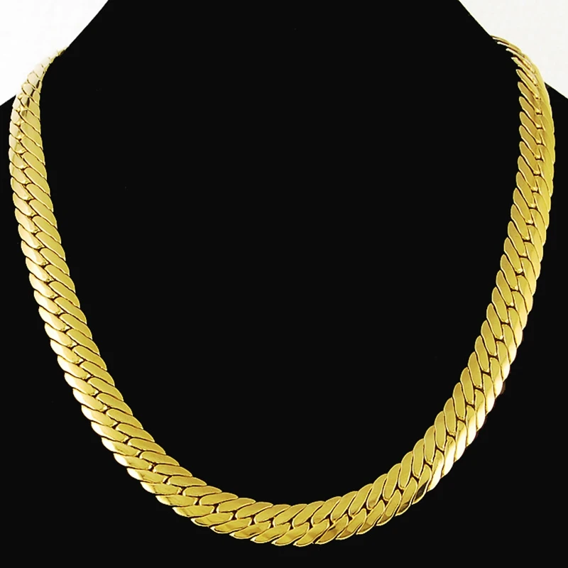 Chunky Heavy Herringbone Chain Solid Yellow Gold Filled Mens Necklace