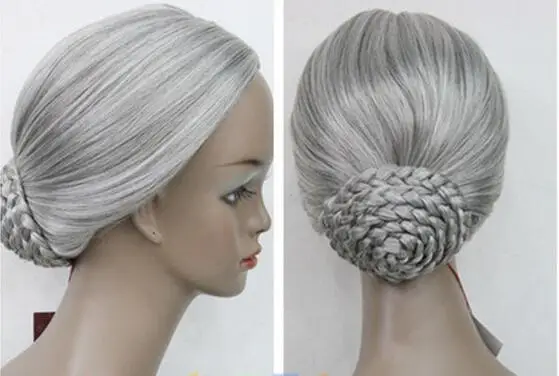 

Women Gift word Love real short FREE SHIP>>New Retro Gray Braid Hair Bun Women Granny Party Cosplay Wigs Hivision