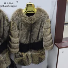 Linhaoshengyue fashion women Real raccoon fur coat freeshipping warm winter