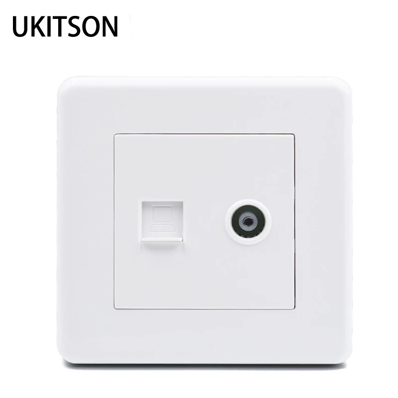 

RJ45 Computer Wall Plate With Coaxial Cable TV Socket White Color Faceplate