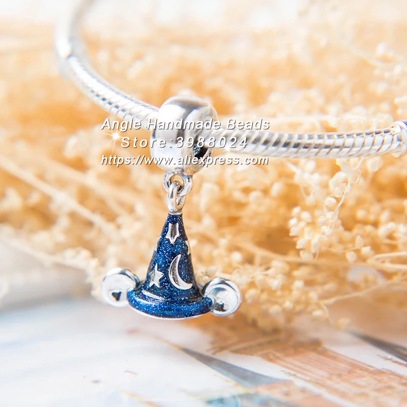 

Fashion S925 Sterling Silver Beads Magic Hat With Blue Enamel Dangle Charms Fit European Bracelets Necklace Jewelry Making