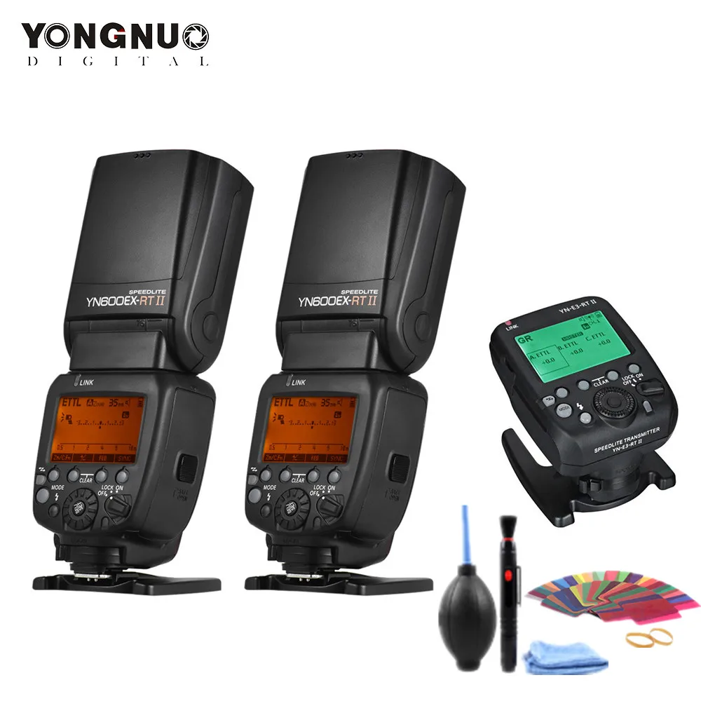 2 шт. YONGNUO YN600EX-RT II 4G Wireless 1/8000s HSS TTL Master Flash Speedlite + 1 YN-E3-RT Trigger для камер Canon |