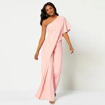 

Elegant Ruffles One Shoulder Jumpsuit Women Solid Body Wide Leg Long Pants Rompers Women Jumpsuit Office Lady Party Jumpsuit