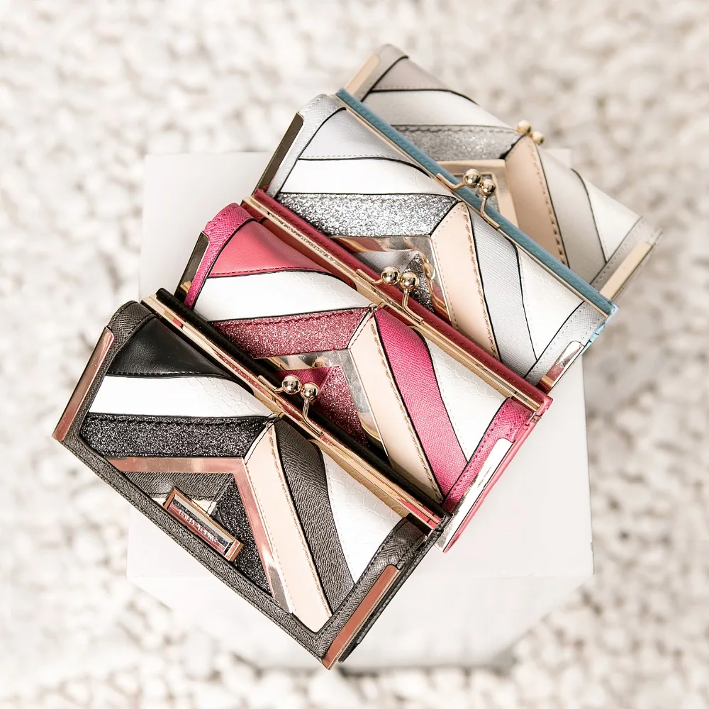 

AFKOMST Casual Women Wallet Long for Credit Card Soft PU Leather Coin Purses Holders Patchwork Color Pattern Cluth Purse SY5024