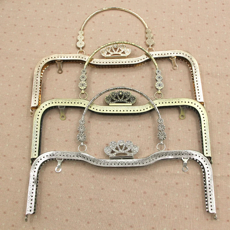 

Luxury Diamond Crown 5Pcs/lot 26.5cm Square Knurling Metal Opening Bags DIY Handbag Accessories Purse Frame Kiss Clasp Bag Hinge