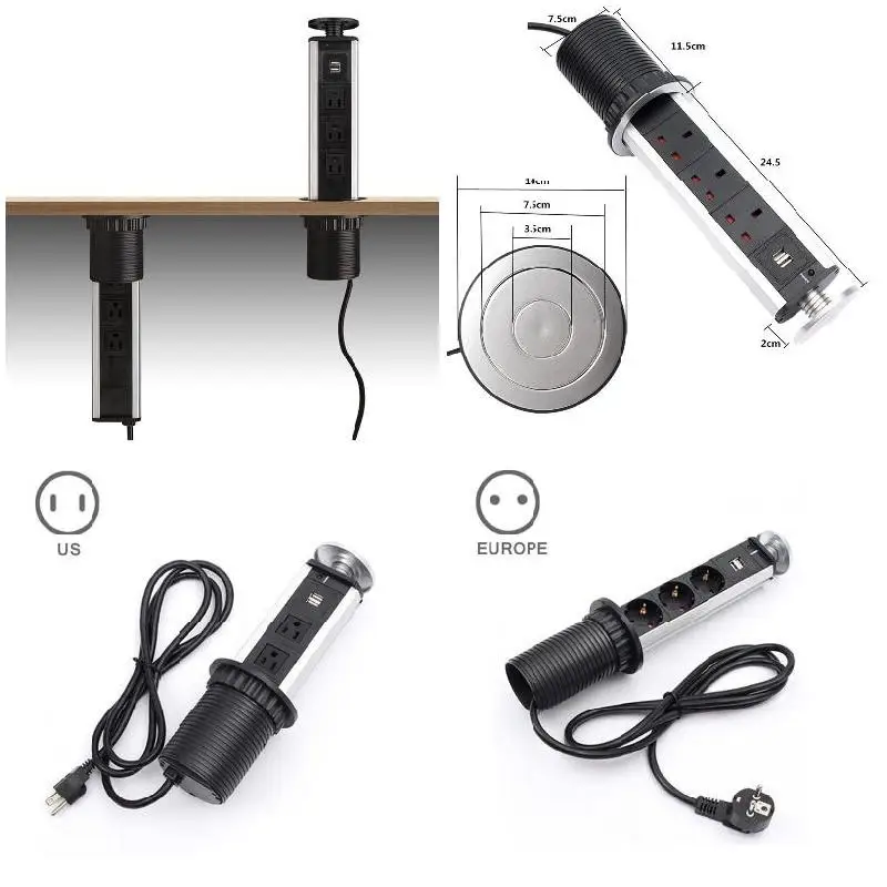 Новое поступление штепсельная вилка США/ЕС Выдвижная электрическая 3 штепсельная розетка 2 USB розетка для кухонного стола для прилавка стола офисного дома- M25