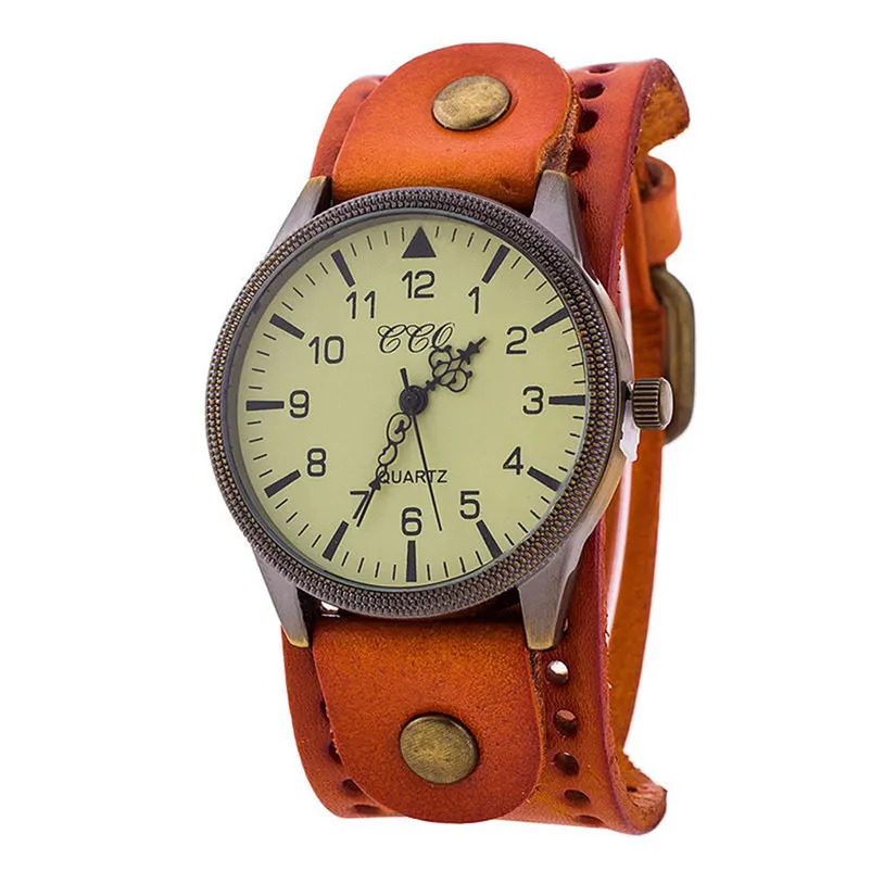 Бренд CCQ, женские винтажные часы-браслет из коровьей кожи, мужские повседневные спортивные наручные часы, Роскошные Кварцевые часы для мужчин, Relogio Feminino - Цвет: orange