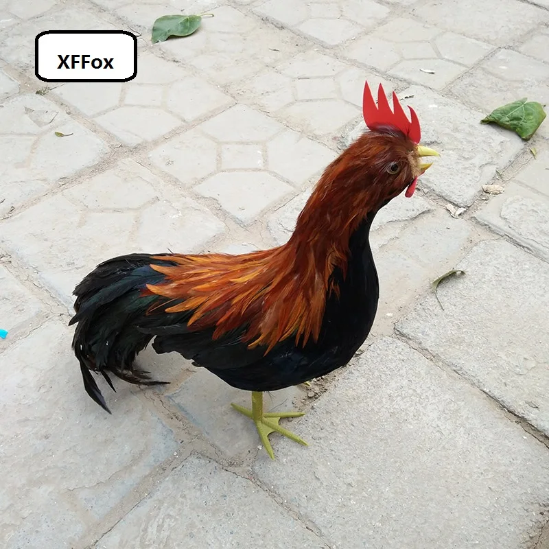 

new simulation open-mouth cock model foam&furs real life brown&black chicken bird model gift about 45x32cm xf1038