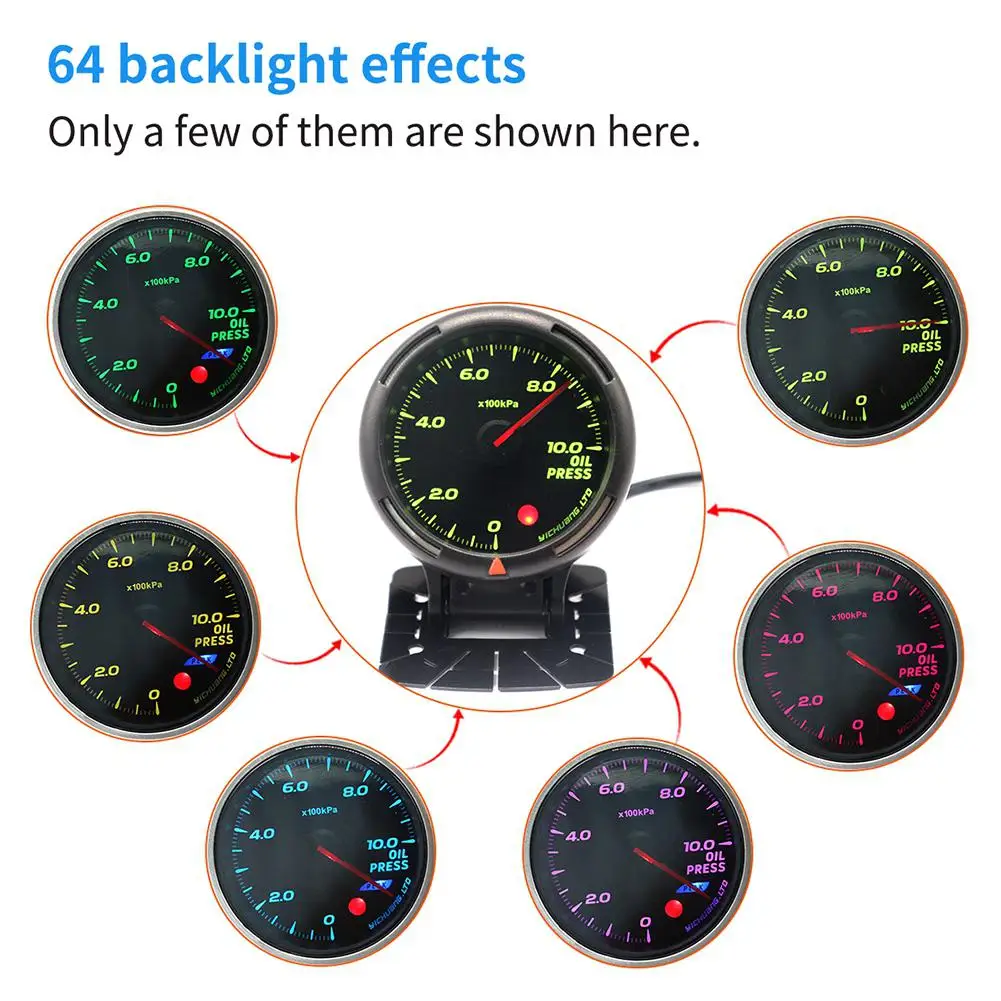12V автомобиль 64 Цвет Подсветка Регулируемый Давление датчик 60mm-10Bar Давление датчик с электронным Давление Сенсор(NPT1/8 '') r30