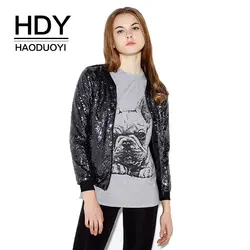 HDY Haoduoyi осень модные женские туфли Blingbling блестками верхняя одежда пальто для будущих мам повседневное свободные бомбардировщик куртк