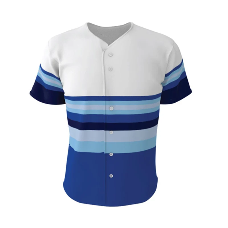 Kawasaki мужской костюм болельщика Бейсбольная Футболка Топ в полоску с полными кнопками сублимационная дышащая Молодежная тренировочная рубашка для Софтбола майки - Цвет: Blue