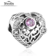 SHEALIA Opulento Corazón Calado Encantos de Plata de Ley 925 de Joyería CZ Del Corazón de Los Granos Para Las Mujeres Pulseras Joyería de Diy Que Hace 2016