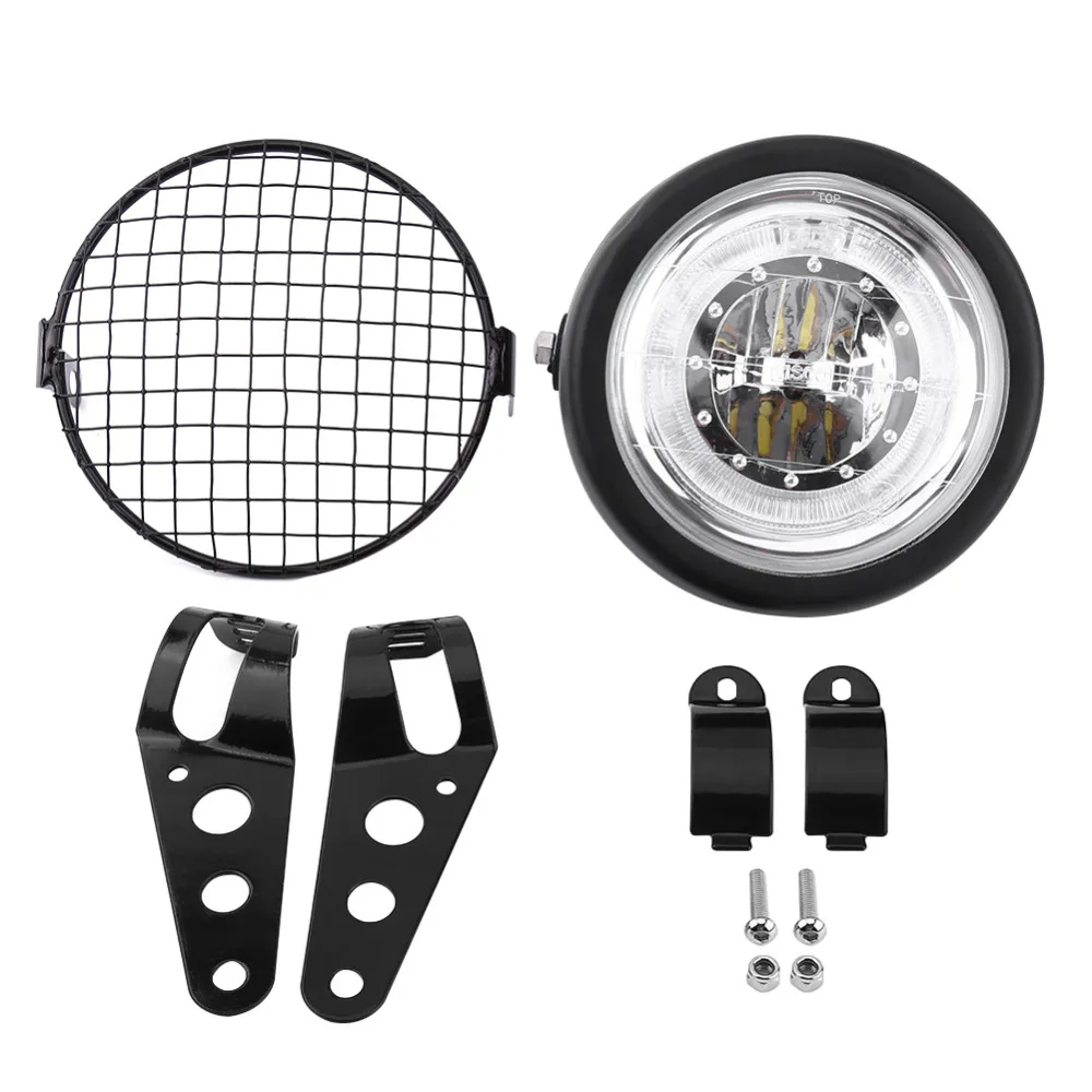 

6.5" Motorcycle Grill Headlight Headlamp Motocicleta Headlight LED Headlamp Grill Side Mount Cover With Bracket for Cafe Racer