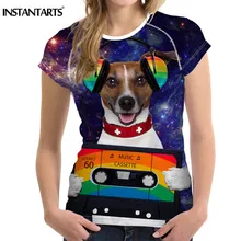 INSTANTARTS Galaxy Star собака Для женщин Спортивная, с коротким рукавом Футболка Лето быстросохнущая Спортивная Фитнес топы; футболка для женщин и девушек;