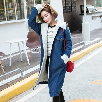 

Female Plus Size Winter Thickened Denim Jackets Loose Cashmere Lamb Wool Warm Cotton Coats Women Casual Female Large Size