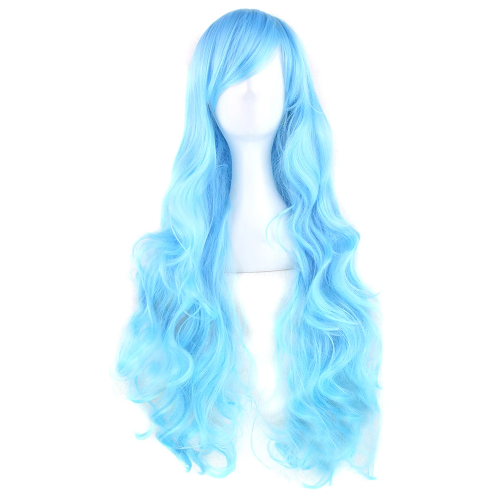 

Soowee 20 Colors 80cm Long Curly Hair Wig Heat Resistant Synthetic Hair Blue Green Hairpiece Party Cosplay Wigs for Women