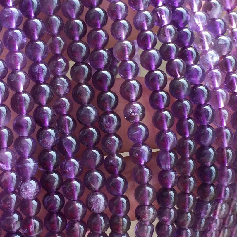 

No Dye AAAA Quality Transparent Natural Stone Bright Purple Amethysts Crystals Round Loose Bead 15" Strand 6 8 10 12MM Pick Size