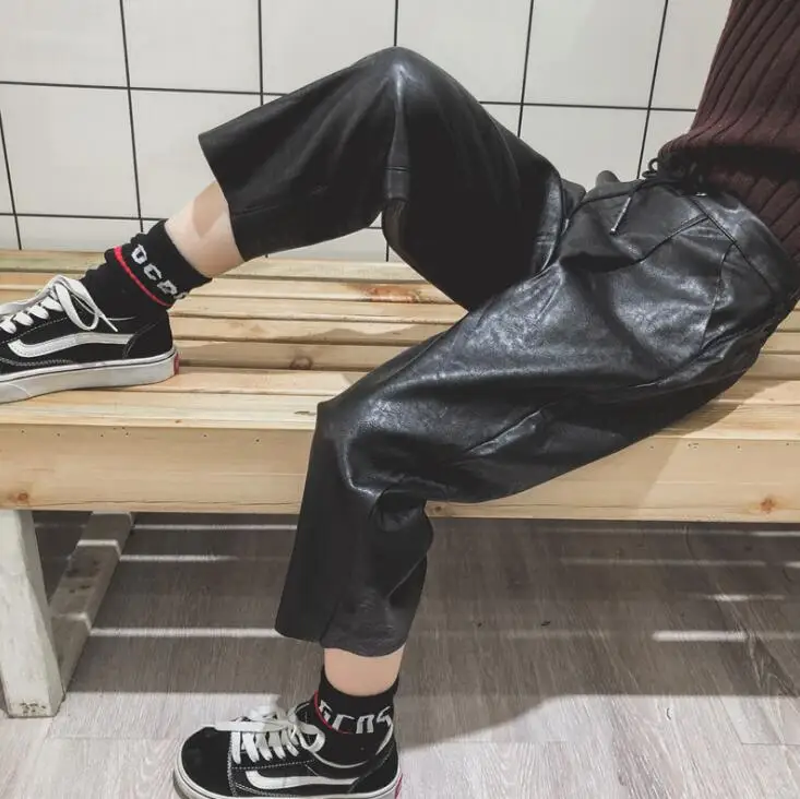

2018 new girls leathert wide pants autumn spring fashion girls long pants 5-10t A118