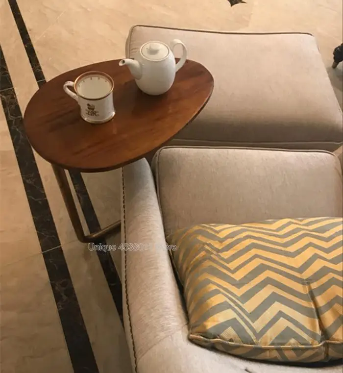 15% One Leg Creative oval small side table Mobile solid wood sofa corner coffee table lazy bedside reading table