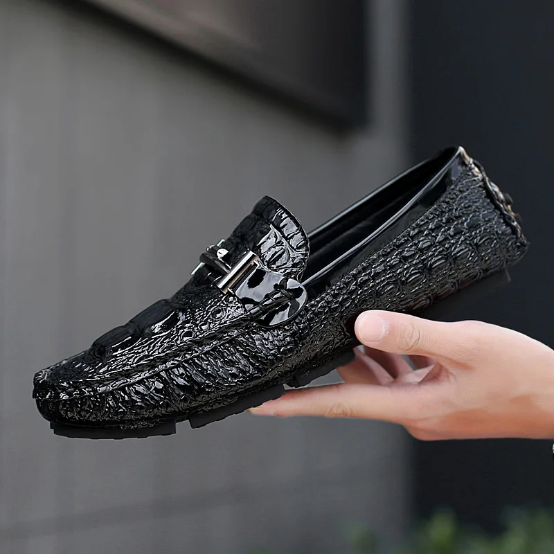 

High Quality Crocodile Grain Moccasins Mens Genuine Leather Loafers Men Slip On Driving Shoes Male Moccasin Gommino Boat Shoes4