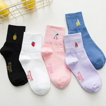 

Cute Fruit Vegetable Patterned Cotton Socks Warm Soft Women's Socks Apple Strawberry Watermelon Peaches Banana Pineapple Sokken